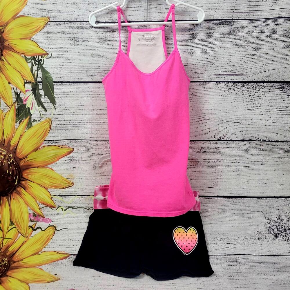Justice Hot Pink and Black Tank and‎ Shorts Set Size 10